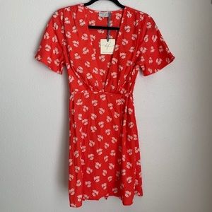 Dress Forum red floral wrap mini dress Small